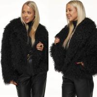 KURTKA DAMSKA ZIMOWA FUTRO futerko lekka futrzana lama elegancka czarna S/M