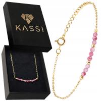 Złota Bransoletka z chalcedonem rubinowym pozłacana stal chirurgiczna