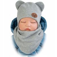 Хлопковый комплект, шапка для новорожденных, шарф с подкладкой, весна-осень 34-36