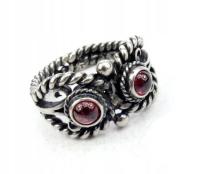 Vintage stary srebrny pierścień do apaszki szala z granatami