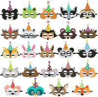 MASKI FILCOWE ZWIERZĘTA DLA DZIECI ZESTAW 24 SZTUK NA IMPREZY I ZABAWĘ