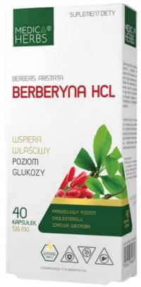 Medica Herbs BERBERYNA HCL 500 mg poziom cukru cholesterol WĄTROBA 40 kaps.