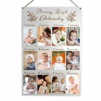 Рамка доска для 12 фотографий первый год с именем