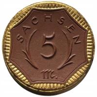 80084. Германия, Sachsen, 5 марок, 1921 г., бронзовый фарфор (3.76 г / 25 мм)