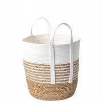 Kosz pleciony z trawy morskiej z uszami biały M styl BOHO wys. 40 cm