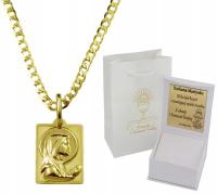 Złoty Łańcuszek Pancerka Pełny Diamentowany z Medalikiem 585 Grawer Gratis