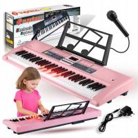 DUŻY KEYBOARD ORGANY PIANINO 61KLAWISZY PODŚWIETLANE KLAWISZE LED RÓŻOWY