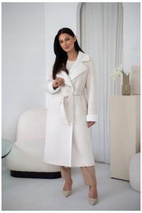 Kożuch damski zimowy długi PAULA Śmietanka MONICA COLLECTION