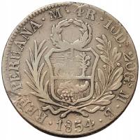 44647. Peru - 4 reale - 1854r. - Ag (12,45g/32mm) podgięta