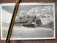 Karpacz Samotnia zimą Mały Staw nietypowe ujęcie wyraźne foto pieczęć 1928
