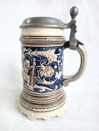ANTYK 1900 r. Piękny Ceramiczny Kufel na nóżce 3 MAŁPY
