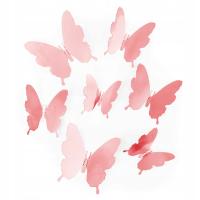 Motylki RÓŻOWE ZŁOTO ROSE GOLD naklejki dekoracja 3D na ścianę balony 12szt