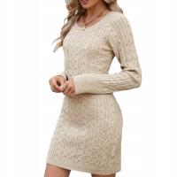 Sukienka dzianinowa damska ołówkowa sweterkowa długi rękaw elastyczna beż