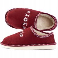 Bambosze Damskie Świąteczne Ciepłe Kapcie Wełniane Święta Bordowe