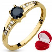 Złoty pierścionek zaręczynowy z czarną cyrkonią 333 r 13
