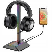 STOJAK NA SŁUCHAWKI NAUSZNE GAMINGOWY PODŚWIETLENIE RGB LED HUB USB UCHWYT
