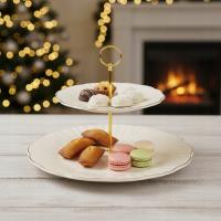 Patera dwupoziomowa Arista 23 cm 19 cm porcelanowa na ciasto deser beżowa