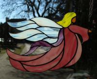 Anioł witraż Tiffany Kal różowy, do zawieszenia