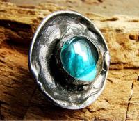 Turkusowy z rondem - regulowany witrażowy pierścionek