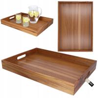 Drewniana taca do serwowania przekąsek z uchwytami drewno akacjowe 50x35x6