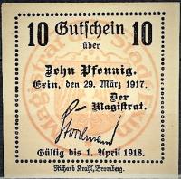 Notgeld Kcynia Magistrat. 10 пФ. из 29. 03.1917