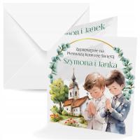 ZAPROSZENIA NA KOMUNIĘ PRZYJĘCIE DLA RODZEŃSTWA PERSONALIZOWANE + KOPERTA