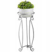 Stabilny metalowy kwietnik srebrny patyna 62 cm Klasyczny stojak na kwiaty