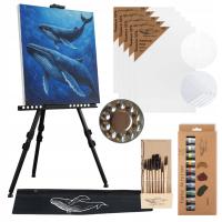 ZESTAW MALARSKI DUŻY ARTYSTYCZNY SZTALUGA PĘDZLE FARBY PREZENT DLA DZIECI