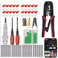 ZESTAW NARZĘDZI SIECOWYCH TESTER KABLI ZACISKARKA RJ 45 WTYK RJ45 ŚCIĄGACZ