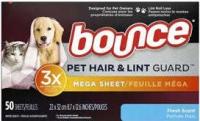 Ароматические салфетки для сушилки Bounce Pet Hair Lint Guard Fresh 50 шт