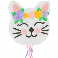Piniata urodzinowa KOT KOTEK Z KWIATKAMI BUZIA do rozbijania + GRATISY XXL