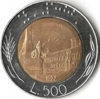 Włochy 500 lire lirów 1992 Italia