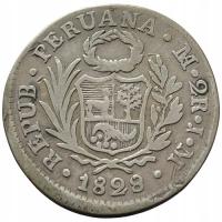 44645. Peru - 2 reale - 1828r. - Ag (6,17g/28mm) podgięta