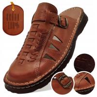 Мужские кожаные шлепанцы из натуральной кожи классический польский коричневый