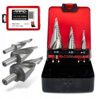 КОНУСНЫЕ СТУПЕНЧАТЫЕ СВЕРЛА 4-12 4-20 6-30 3 ШТ. НАБОР СВЕРЛ ДЛЯ МЕТАЛЛА