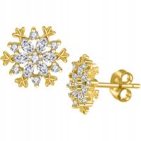 Srebrne kolczyki wkrętki sztyfty śnieżynki srebro 925 pozłacane na święta