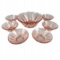 Misa szklana + 6 miseczek w stylu Art deco lata 30 / 40