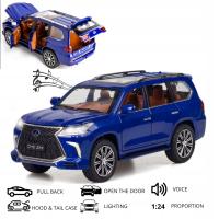 Model samochodu Lexus LX-570 Metalowy Niebieski 1:24 otwierane drzwi LED