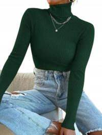 SHEIN ZIELONY DOPASOWANY GOLF Z DŁUGIM RĘKAWEM PRĄŻKOWANY 1KB