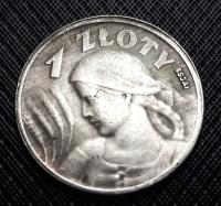 1 złoty 1924 , Kobieta i uszy , Polska , WZÓR , kopia platerowana srebrem