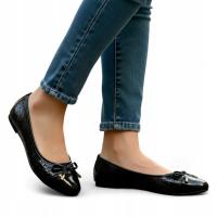 Modne baleriny damskie z kokardką, lekkie, stylowe, czarne 6633