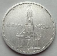 Niemcy - Trzecia Rzesza - 5 marek 1934 G - Kościół - data - srebro