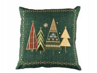 Poszewka świąteczna 40x40 cm zielona złociste choinki