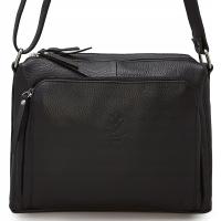 Двухкамерная кожаная сумка-мессенджер черного цвета.