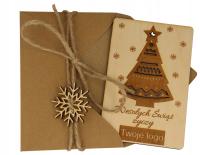 Kartka świąteczna drewniana firmowa LOGO IMIE eko Personalizowana zestaw