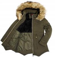 Kurtka parka khaki zielona ciepła futro taliowana