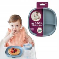 Talerzyk z przyssawką BLW dla dzieci trójdzielny 2w1 błękit 6m+ bbox