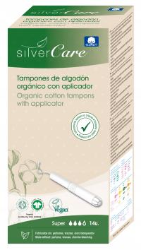 Tampony Super (z aplikat.) Silver Care BIO 100% bawełna organiczna 16 szt.