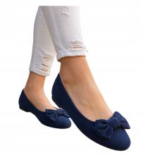 Baleriny damskie z kokardą Granatowe buty balerinki zamszowe 18487