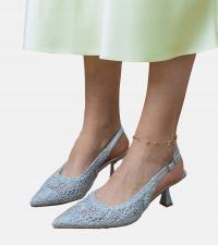 Srebrne czółenka plecione z odkrytą piętą Tenlis